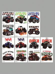 14件組卡通賽車臨時紋身貼紙,防水持久,節日派對臨時紋身 - 彩色 - 查看 11
