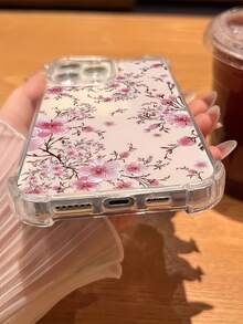 1 buah Casing Ponsel Transparan Empat Sudut Motif Bunga Sakura Merah Muda, Casing Lembut, Pelindung Anti Jatuh yang Sederhana dan Lucu, Cocok untuk Ponsel GALAXY, HONOR, dan lainnya - Clear - View 3
