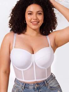 Plus Size Strapless Bra - Sheer Mesh Panels, Supportive & Comfortable Fit, Suitable For Formal Occasions And Everyday Wear - White - View 5