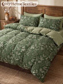 2/3pcs Green Leaf Print Duvet Cover Set, Bedding, Comfortable And Breathable, Lightweight And Anti-Pilling, Machine Washable, Room Decor, Bedroom Decor, Dorm Bedding, Suitable For All Seasons, Fits Double/Single/Full/Queen/King Size Beds, Autumn Home Decor, No Filling - Multicolor - View 6