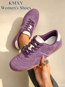 KMXY New Women's Shoes: Training Shoes, Round Toe, Low Cut, Flat Sole, Comfortable, Versatile, Sports/Casual, Colorblock Sneakers, Fashionable, Suitable For All Seasons - Purple - View 1