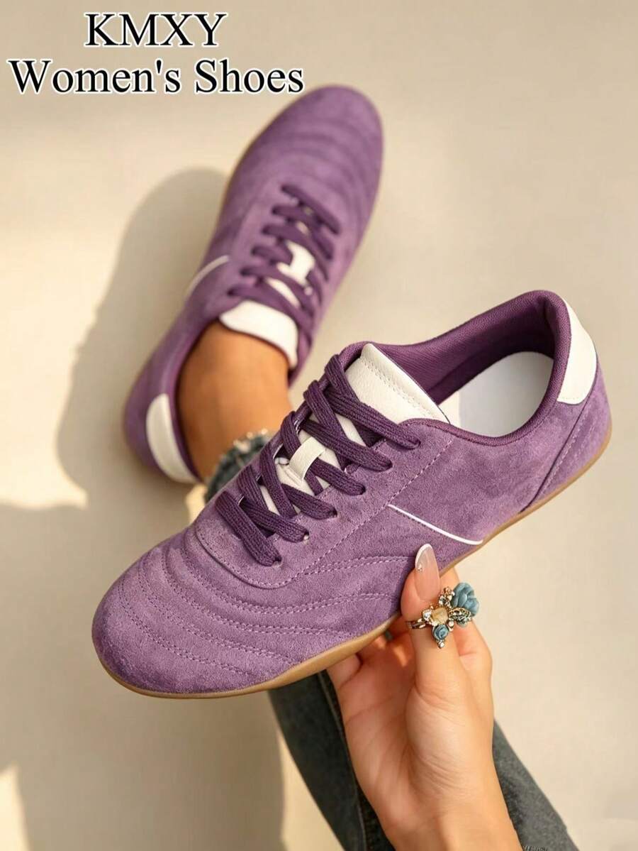 KMXY New Women's Shoes: Training Shoes, Round Toe, Low Cut, Flat Sole, Comfortable, Versatile, Sports/Casual, Colorblock Sneakers, Fashionable, Suitable For All Seasons - Purple - View 1