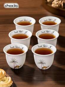 choxila 6件組沙漠駱駝棕櫚印花陶瓷咖啡杯附配套聚酯纖維防滑杯墊，中東沙烏地加厚耐熱茶杯，復古居家辦公聚會桌面裝飾，沙烏地國慶日、齋月、開齋節理想禮物 - 駱駝咖啡杯 - 查看 4