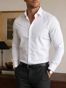 DAZY Men's Formal Casual Commute Work Printed Long Sleeve Shirt - White - View 5