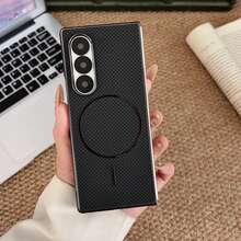 Casing Ponsel Kulit PU Kotak-kotak Minimalis Premium Berlapis Elektroplating Kompatibel dengan Galaxy Z Fold 8 Fold 8 Ultra 7 6 5 4 Casing Pelindung Bisnis Anti-Jatuh Lengkap Tersedia Pengisian Daya Nirkabel - Hitam - View 12