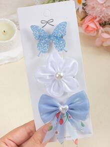 132pcs Blue And White Fresh Style Girls Hair Accessories Set, Including Bow/Flower/Butterfly/Starfish Hair Clips, Star Snap Clips, Mini Claw Clips, Solid Color Towel Scrunchies, Suitable For Daily, Party, Travel Use - Multicolor - View 8