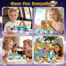 28pcs Space Rocket Magnetic Tiles Building Blocks, STEM Early Education Educational DIY Assembly Toy For Boys And Girls 3-10 Years Old Gift - Multicolor - View 5