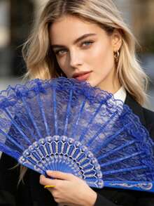 1pc D EXCEED Vintage Black Hand Fan Retro Handheld Folding Lace Fans For Women Foldable Halloween Cosplay Costume Dancing Show Tea Party - Black - View 5
