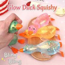 Tachimi 1 pièce Ensemble de poupée squishy de collection canard pailleté transparent, poupée anti-stress mignonne à presser à la main, poupée sensorielle de bureau portable, mini poupée de poche, convient pour les cadeaux de fête et les cadeaux pour adultes [Style aléatoire] - Multicolore - Voir 4