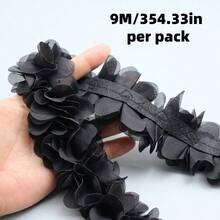 39.37英寸/1米 3D雪纺蕾丝花，手持花卉装饰，适用于鞋子、帽子、服装DIY，以及作为服装配饰或泳装装饰 - 黑色 - 查看 10