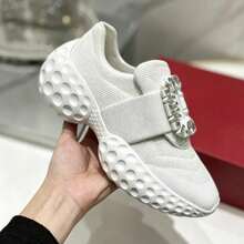 New RV Sneakers, Casual Platform Shoes, Elevated Mesh Creepers With Square Buckle, European And American Style Design - 白色方鑽扣 - 查看 2