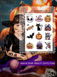 STARTTOOS 6 Lembar 72pcs Stiker Tato Temporer Pola Kombinasi , Hantu, dan Kelelawar, Cocok untuk Anak-anak, DIY, Pesta Ulang Tahun, Hadiah Halloween, Stiker Tato Temporer Tahan Air untuk Lengan dan Tubuh - MultiWarna - View 9