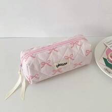 Fashionable Large Capacity Bowknot Pencil Case With Flowing Ribbon At Zipper, 3 Fresh Color Options, Suitable For Student Stationery Storage, Desktop Organization, Practical And Versatile - A - View 6
