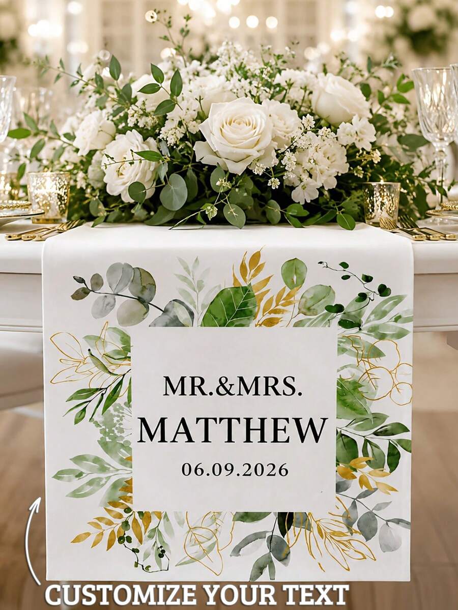 Custom Couple's Table Runner With Personalized Text Engraving - Elegant Wedding Decor Newlyweds Table Keepsake Gift For Weddings & Proms - Multicolor - View 1