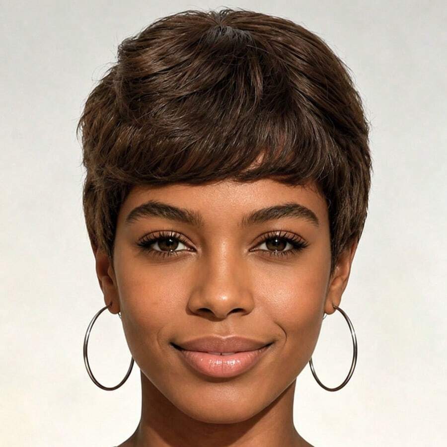 AMECIRE Women's Pixie Cut Wig Human Hair Wig Machine Made Natural Realistic Look Lightweight Breathable Elastic Net Cap Super Comfortable For All-Day Wear No Burden Suitable For Daily Use Party Cosplay And Casual Occasions