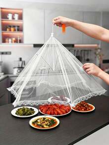 1pc White Foldable Food Cover - Fly & Insect Proof Mesh Cover, Kitchen & Outdoor Sunshade Essential, Pop-Up Mesh Design, Suitable For Parties, Picnics And BBQ; Reusable And Easy To Fold, Helps You Say Goodbye To Kitchen Fruit Flies And Flying Insects - Multicolor - View 6