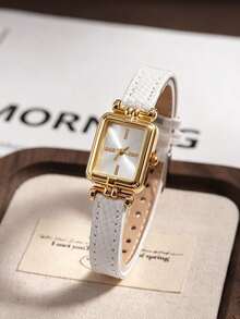 1PC Women's PU Strap Watch, Exquisite Rectangular Small Dial, Vintage British Style, Niche Luxury Fashion Quartz Watch, Suitable For Wearing On Holidays, Parties, Weddings, Back To School, Christmas, Thanksgiving, Halloween, Easter And Other Occasions, Perfect Gift For Women. - White - View 2