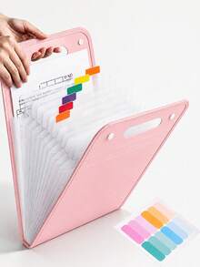 13-Pocket Expandable File Folder With Colorful Label Stickers, Portable Vertical Expanding Document Organizer, 13-Slot Exam Paper Storage Box, Paper File Organizer, Large Capacity, Suitable For Home, School And Office A4 Letter Size Document Storage, Back To School Essential, College Must-Have - Multicolor - View 1