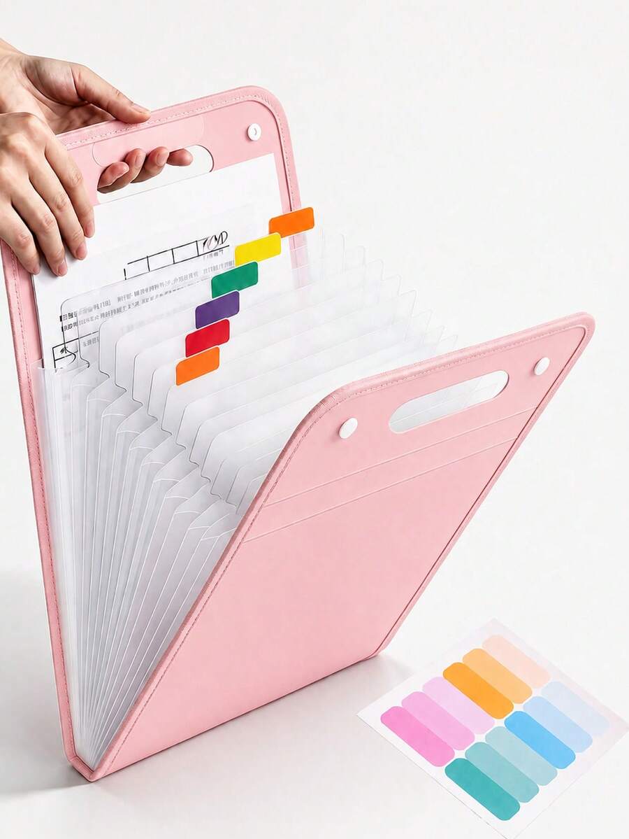 13-Pocket Expandable File Folder With Colorful Label Stickers, Portable Vertical Expanding Document Organizer, 13-Slot Exam Paper Storage Box, Paper File Organizer, Large Capacity, Suitable For Home, School And Office A4 Letter Size Document Storage, Back To School Essential, College Must-Have - Multicolor - View 1