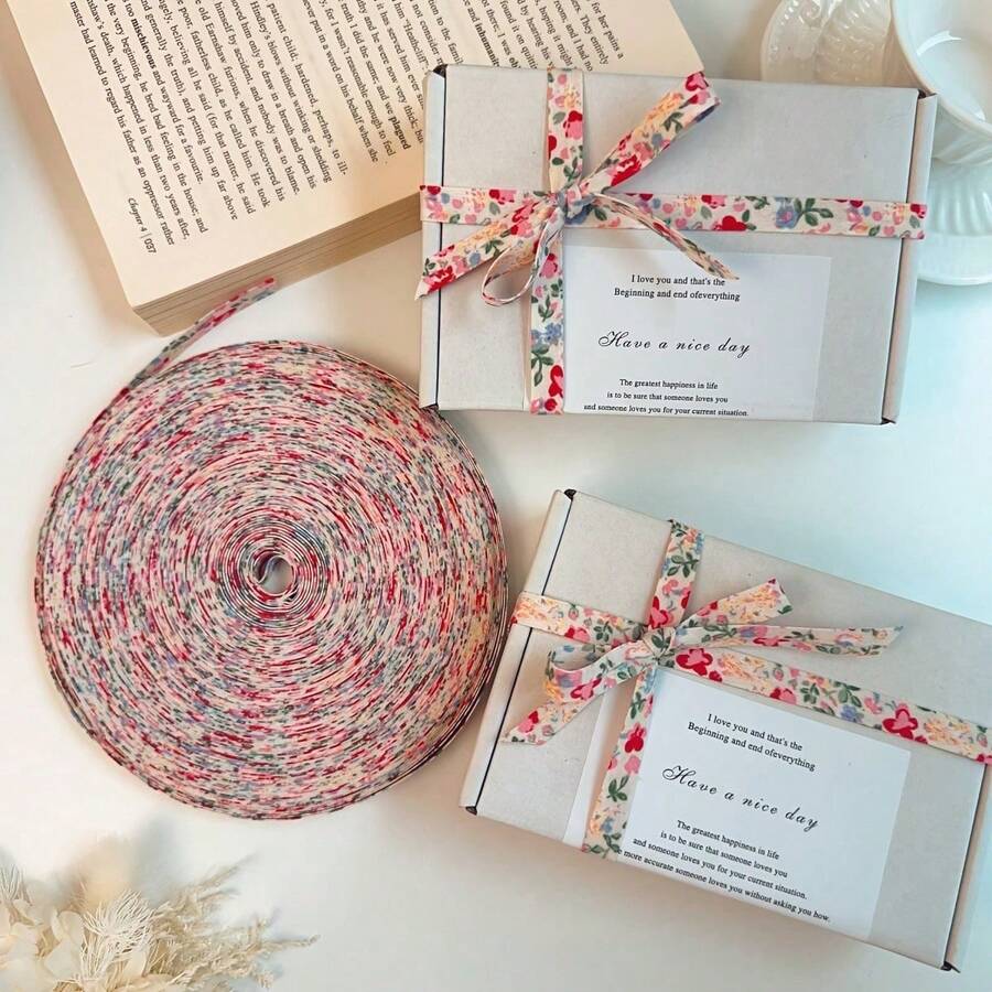Cream Soft Skin-Friendly Floral Satin Ribbon, Suitable For Gift Wrapping, Handmade Crafts And Holiday Decoration, Pastoral Style Ribbon, Suitable For Christmas, Valentine's Day, New Year, All-Year Handmade Creation, Fresh Aesthetic