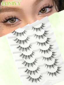 7 Pairs Natural Full Volume False Eyelashes, Transparent Stem, Fluffy & Delicate, Suitable For Daily Wear Manga Eyelashes, Travel Essential - Black - View 2