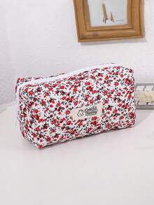 1PC Vintage Floral Pattern Pencil Case, Quilted Storage Bag, Portable Stationery Bag For Students, Back-To-School Essential Study Supplies - Multicolor - View 14