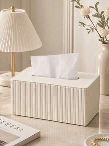 European Luxury Style Italian Vertical Striped Tissue Box, PU Leather Rectangular Napkin Holder, Bathroom, Home, Kitchen, Tabletop Tissue Paper Dispenser - Multicolor - View 2