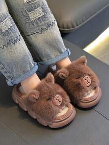 1 Pasang Sandal Termal Linen Anak Capybara, Sandal Rumah Anak Laki-laki Anti Selip Tebal dengan Lapisan Termal untuk Musim Semi/Musim Gugur - Coklat - View 6