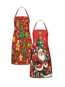4PCS Christmas Mrs. Claus Apron Set, Funny Santa Costume Print Adjustable Waterproof Kitchen Apron, Holiday Cooking Apron Gift For Women - Multicolor - View 5