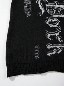 ANDREILEE Men's Unisex Knitted Top Street Casual Distressed Fringe Hollow Out Semi-Sheer Crew Neck Short Sleeve Loose Pullover T-Shirt Spring Summer - Black - View 9