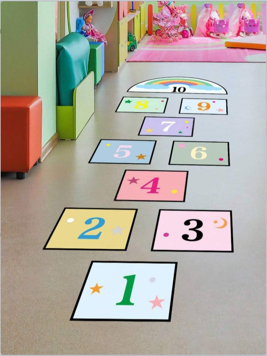 1 Set Of Hopscotch Tiles, Puzzle Game Stickers, To Improve Hand-Eye Coordination. Suitable For Indoor Play. - Multicolor - View 1