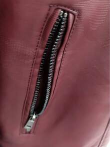 Men's Vintage Turn Collar Motorcycle Jacket Coat, Autumn/Winter - Burgundy - View 4