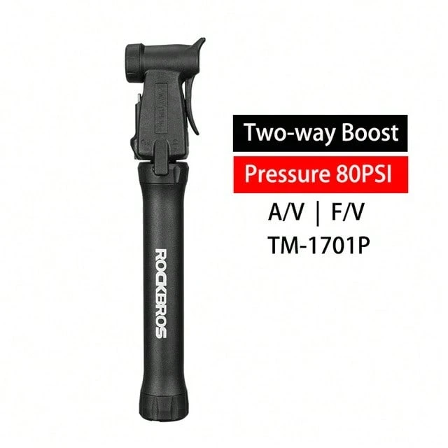 ROCKBROS 1PC Mini Air Pump, Maximum Pressure 80 Psi, Compatible With US And French Valves - Black - View 1