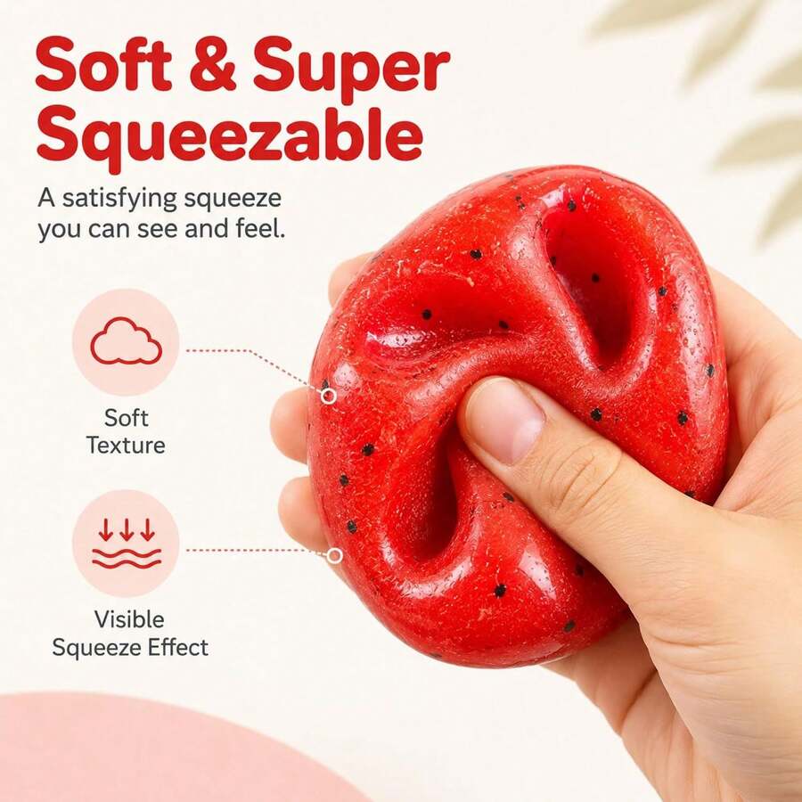 1pc New Watermelon Shaped Squishy Toy, Handmade Ice Cream Texture, Crisp ASMR Sound, Slow Rebound Stress Relief, Watermelon Ice Ball Sand Squishy, Anxiety Relief, Fingertip Toy, Stress Relief Toy, Squishy, Sqishy Toys, Squishy Stress Toy, Dumpling Squish