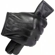 Men's Touchscreen Leather Gloves For Autumn And Winter. Thermal-Lined And Thickened For Warmth And Cold Protection. Full Palm Touchscreen Control For Mobile Phones. Soft And Fits The Hands Well, Preventing Sweating. Versatile Black Full-Finger Gloves For Outdoor Activities, Driving, Cycling, And Commuting. - PU Gloves - View 7
