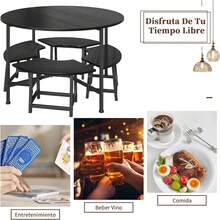 Comedor 4 Personas Mesa Redonda 80x80 Negra con Taburetes para Cocina| Juego de comedor compacto con mesa redonda y 4 taburetes, para cocinas pequeñas, departamentos y desayunadores. - Negro - Ver 7