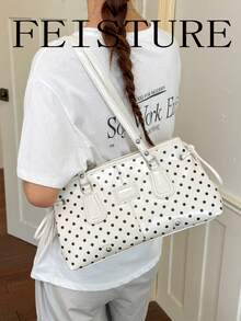 FEISTURE 1pc Polka Dot Print Women's Shoulder Bag, Suitable For Girls, Ladies, College Students, New Professionals And White-Collar Workers, Perfect For Work, Business, Commute, School - White - View 5