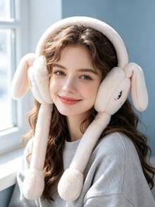 1pc Cute Rabbit Ear Muffs For Kids, Suitable For Autumn/Winter, Warm Plush Material, Movable Ears, Cartoon Design, Windproof, Cold-Proof, Soft And Comfortable, Essential For Winter Outings - Multicolor - View 3
