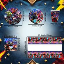 Hero Themed Disposable Party Tableware, Paper Plates Cups Napkins Kit, Indoor Table Arrangement Decor For Xmas New Year Thanksgiving Halloween Festive Gathering - Multicolor - View 8