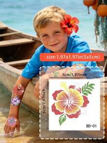 STARTTOOS 20pcs/20 Sheets Summer Beach Hibiscus Flower Pattern Temporary Tattoo Stickers, Waterproof Realistic Tattoo Decals For Kids DIY Birthday Party Christmas Gift Holiday Events - Multicolor - View 9
