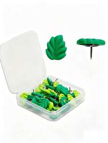 1/20/30/50pcs Green Leaf Push Pins, Decorative Flat Head Thumbtacks, Green Leaf Decorative Board Pins, Suitable For Bulletin Boards, Photo Walls, Maps And Other Office School Supplies And Accessories - Multicolor - View 8