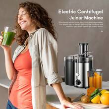 QCen Powerful Centrifugal Juicer, 500W, With Wide Mouth 3" Feed Chute For Fruits & Vegetables – Easy To Clean, Stainless Steel, Red, Ideal For Everyday Juicing And Fast Morning Drinks - 黑色 - 查看 7