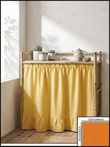 1 pieza Falda de mesa a cuadros amarillo & blanco, estilo brillante & fresco, rectangular con borde de volantes y detalles plisados, función de ocultación de almacenamiento & decorativa, adecuada para estantería de almacenamiento interior y decoración del hogar - Amarillo - Ver 10