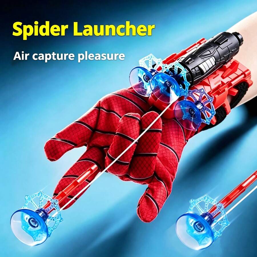 1pc Red Spider Web Toy Kit, Soft Suction Cup, Children's Spider Web Toy, Wrist Toy Kit, Pop-Up Toy Ata, Superhero Role Play Game, Wearable Canvas Glove, Spider Line Game, Grip Game, Exciting Launch Game, Spider Web Launcher Game - Multicolor - View 1