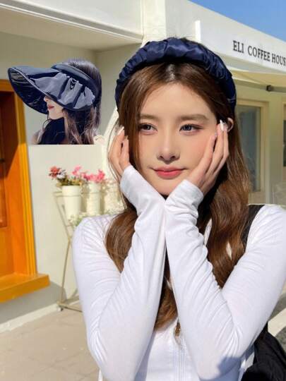 1pc Fashionable Women's Protection Hat, Foldable As Headband, UV Protection Open Top Hat, Suitable For Daily Outings, Travel, Beach Vacation