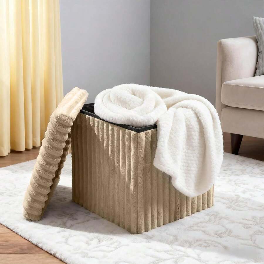Aafan Ottoman Storage Box Chest With Lid | 38X38X38cm Ottoman Blanket Box Seat | Foldable Storage Bench Footstool Toy Box For Living Room Hallway - Mink (Small) - View 1