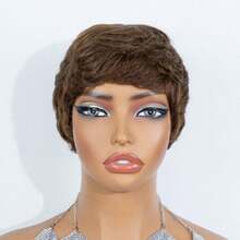 AMECIRE Dark Brown Wig Wigs For Women Short Hair Wig Pixie Cut Wig Human Hair Wig Straight Hair Style Suitable For Everyday Wear And Holidays - S4 - View 7