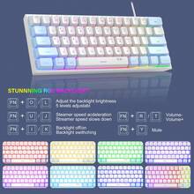 MageGee TS91 Teclado Compacto Alámbrico 60% 61 Teclas Retroiluminado RGB Pequeño Portátil Teclado de Membrana para Oficina Computadora Compatible con Windows PC Portátil Juegos - Azul Blanco - En blanco y negro - Ver 3