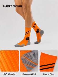 CLIMPRESSION Men's Athletic Crew Socks, Cushioned Sport Running Socks Breathable Non-Slip Training Hiking Socks - Orange - View 4