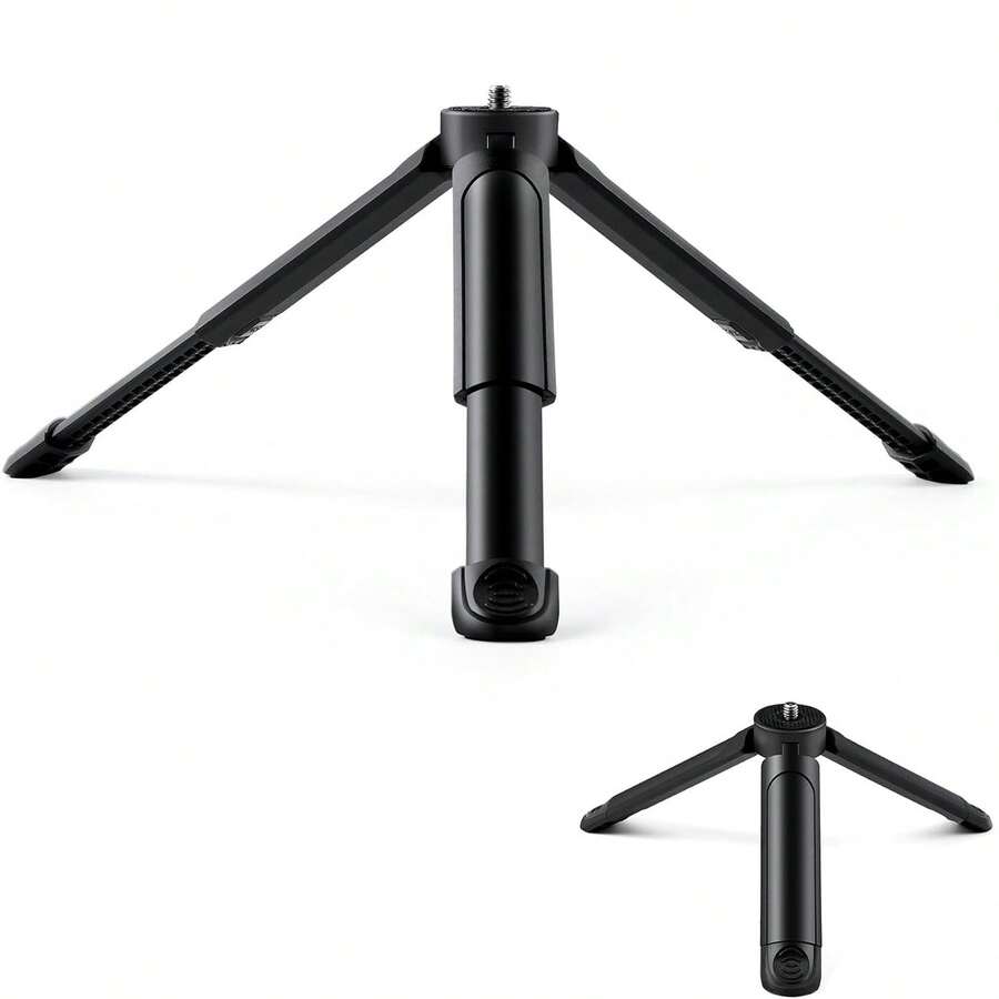 1pc Adjustable Mini Desktop Tripod With Extendable Legs, Non-Slip Feet And 1/4" Screw Interface, Portable Stand For Action Camera, Stabilizer, LED Light, Vlog And Live Streaming, Black - View 1